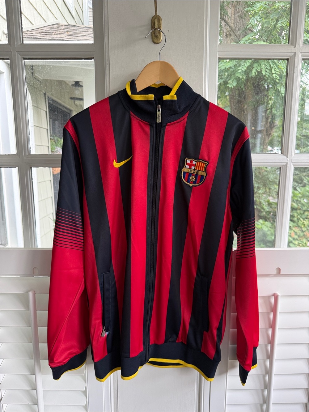 Nike Red and Black FC Barcelona Men’s Track Jacket with Yellow Accents XXL